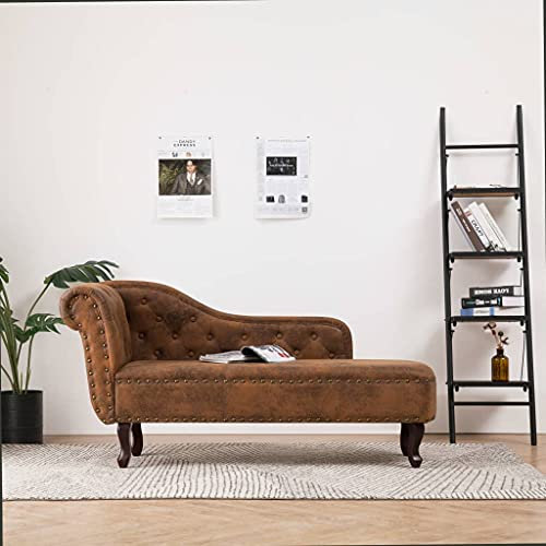 Sufrk Chaiselongue Braun Wildleder-Optik Creme Samt Ottomane Sofa Recamiere Chaiselongue