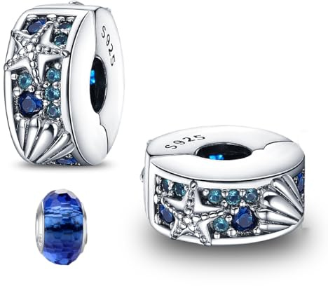 LNQOBU Clip/Stopper Charms per Bracciale Argento 925 Pave Cubic Zirconia Bead Stella Luna Farfalla Blu Gioielli Regalo per Donna