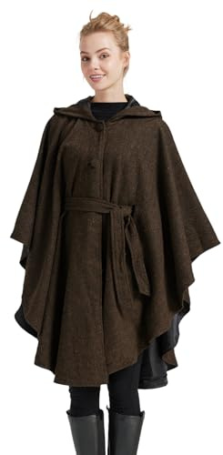 BEAUTELICATE Umhang mit Kapuze Damen Wollmischung Mittelalter Umhang Poncho Übergröße Halloween Cloak Ärmelloser Winddicht Mantel Cardigan für Herbst Winter Weihnachten Karneval