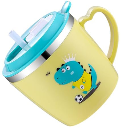 GRIRIW Vaso De Acero Inoxidable Para Niño Niña Con Pajita Doble Capa Anticalor Medidor Creativo Para Agua Leche y Bebidas Para Hidratación Infantil