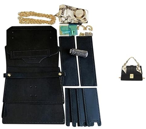 AMENGJ DIY Kunstleder-Handtaschen-Herstellungsset Handgefertigtes Taschenset, Handgenähte Tasche aus PU-Leder, DIY-Set, Nähmaterial, Näh-Bastelsets for Taschenzubehör(Num5 Black)