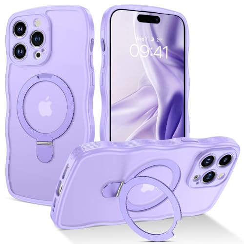 BENTOBEN Magnetic for iPhone 14 Pro Max Case with Invisible Stand [Compatible with Magsafe] Cute Curly Wavy Matte Phone Case iPhone 14 Pro Max Ring Kickstand Shockproof Women Men, Light Purple