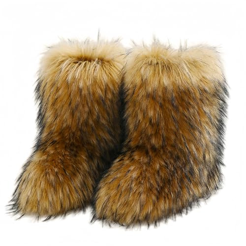 FQLGJMY Furry Faux Fur Stivali da neve invernale fuzzy scarpe peluche in camomilla caldo mezzo vitello comodo all'aperto piatto stivali di moda