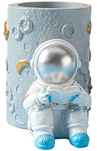 FOYTOKI Astronaut Stifthalter Aus Harz 4.53X3.54X2.36In Kreativer Schreibtisch Organizer Für Kinder Jungen Weltraum Stiftebecher Und Make-up Pinsel Büro Dekoration