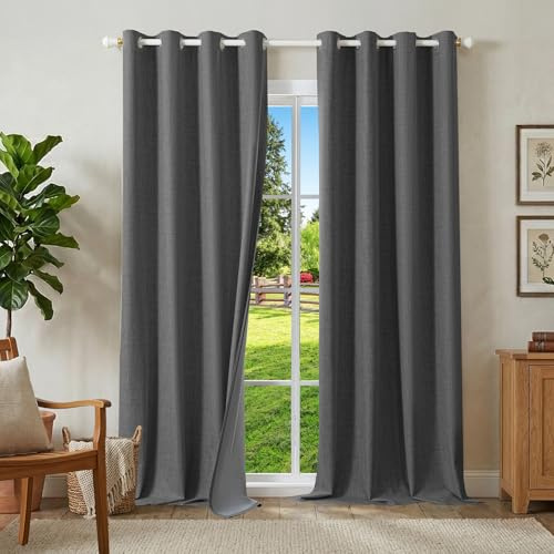Runyéla 100% Verdunklungsvorhänge Leinen Gardinen mit Ösen, Thermovorhang | 2er Set, H280xB140 Grau, Leinenoptik Vorhang Blickdicht, UV-Schutz Wärmeisolierend Schallschutz Schlafzimmer Wohnzimmer