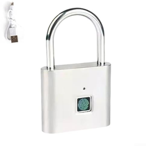 Feeshoppher Fingerprint Lock Security Lock Waterproof Fingerprints Padlock USB-C Rechargeable Smart Padlock for Suitcase Gym Locker Biometric Locks Portable Fingerprint Locks for Security