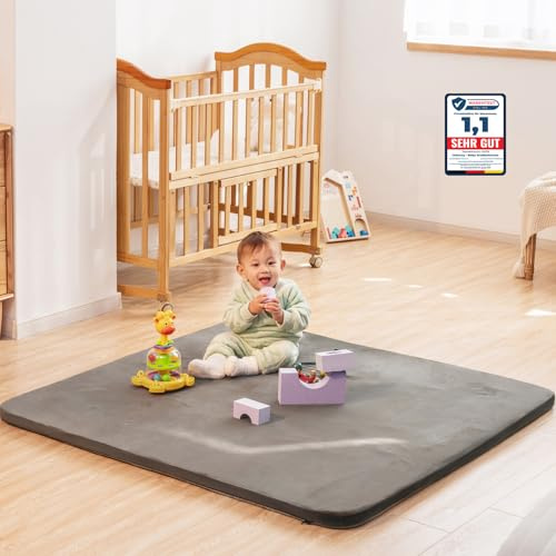 Uniency Krabbelmatte Baby,150x200x3cm Dicke,Schaum Spielmatte Baby, Grau | Krabbeldecke, Weich, mit Waschbarer Abnehmbarem Überzug, für Babys, Kleinkinder und Säuglinge Teppich Kinderzimmer