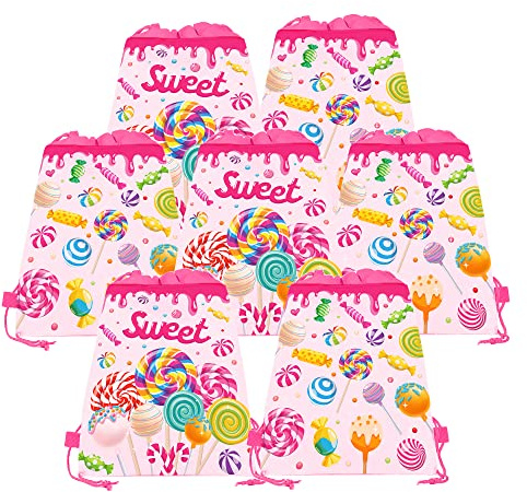 CC HOME 8 Stück Lollipop Turnbeutel Rucksäcke, Lollipop Muster Mitgebsel Rucksack Wiederverwendbare Party Geschenkbeutel für Urlaub Geburtstag Partyzubehör