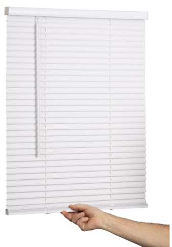 LOTUS & WINDOWARE Cordless Mini Blind, 1 Vinyl Slats, 35 Wide x 60 Long - White, Window Blinds for Home and Office, Interior Door Blinds - Light Filtering
