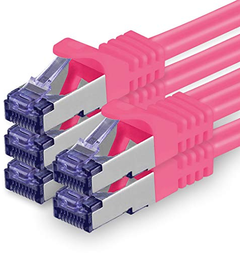 1aTTack.de Câble Réseau CAT7 CAT 7 10 Gigabit - 5x 1m - RJ45 Ethernet LAN DSL Routeur Modem - Magenta