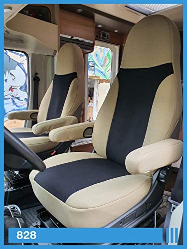 BREMER SITZBEZÜGE Housses de Protection pour siège de Voiture compatibles avec Les véhicules de Camping-Car, Caravane, Ducato, conducteur et Passager - 828 - Beige/Noir
