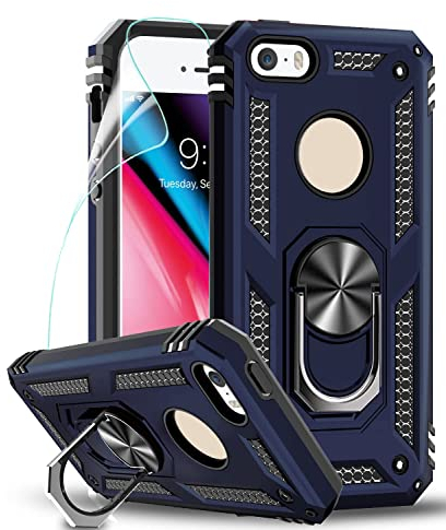 LeYi Schutzhülle für Apple iPhone SE 2016, iPhone 5/5S mit Ring, Halterung, doppelte Schicht, verstärkt, Stoßdämpfung, Bumper aus TPU, Silikon, stoßfest, Schutzhülle mit Displayschutz iPhone SE