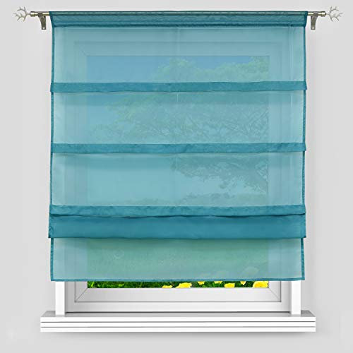 Delien Voile Raffrollo mit Falten Desgin unifarbene Faltrollo mit Tunnelzug transparente Gardine BxH 120x140cm blau 1 St.