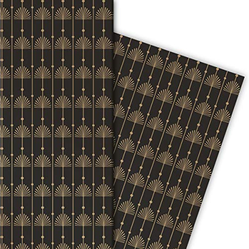 Kartenkaufrausch Geometrisches Jugendstil Geschenkpapier Set mit Art Deko Palmen für schöne Geschenk Verpackung, Designpapier, scrapbooking, schwarz 32 x 48cm, zur Hochzeit, Jubiläum
