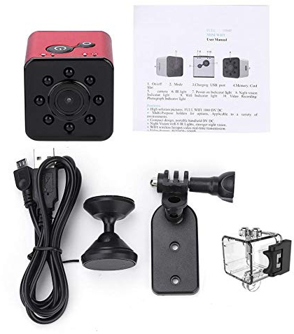 Yctze Action-Kamera, Full HD 1080P 12MP Nanny CAM, Nachtsicht, Bewegungserkennung, Loop-, tragbare kleine Kamera- für zu Hause (Rot)