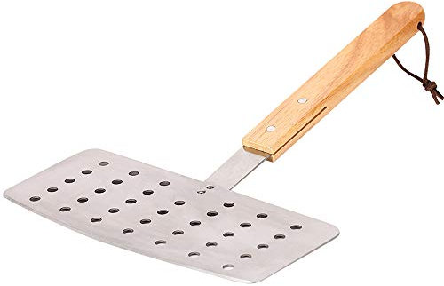 Estimare Spatule de grill en acier inoxydable avec manche en bois massif et bord biseauté parfait pour tourner les poissons, les steaks et la pizza