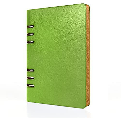A5-Leder-Notizbuch, nachfüllbar, recyceltes Tagebuch, 6 Löcher, Ringe, lose Tasche, Leder, nachfüllbar, Hardcover, Tagebuch, Notizbuch für Reisen, Mädchen, Jungen, Damen, Herren, Erwachsene (Grün)