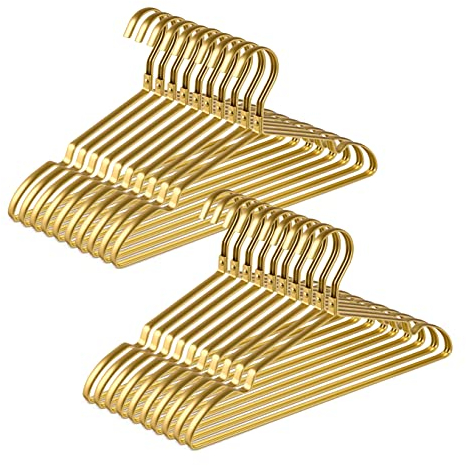 Amber Home Hochwertige mattgoldene Aluminium-Kleiderbügel, 20 Stück, 41,9 cm, extra glatt und langlebig, Metall-Hemd-Kleiderbügel, leichtes und stabiles Metallgestell für Jacken, Hosen, Slack