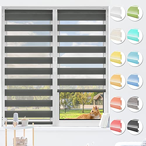 HOMEDEMO Doppelrollo Klemmfix ohne Bohren & mit Bohren, Rollos für Fenster und Tür, Anthrazit, 50x120cm(BxH), Duo Rollo Klemmrollo lichtdurchlässig, Fensterrollo Sichtschutz