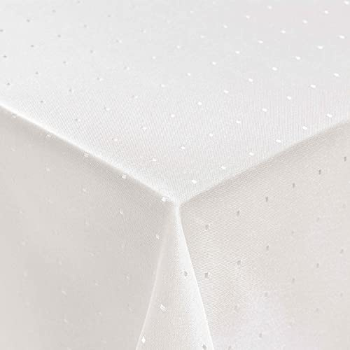 Punkte Muster Optik Tischdecke Größe, Form und Farbe wählbar Eckig 110 x 220 cm Weiß Damast Tafeldecke Pflegeleicht