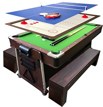 Billardtisch 7 FT mod. Mattew Vert mit Bänken und Tischhockey und Tischtennistisch und Tischdecke