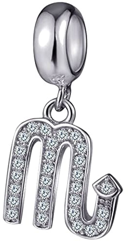 Skorpion Sternzeichen Charms passen Pandora Geburtstag Armband, 925 Sterling Silber Skorpio Zodiac Sign Halskette Anhänger, 12 Horoskop CZ Perlen, Geschenke für Ehefrau/Frauen/Männer/Ehemann
