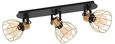 EGLO Deckenstrahler Sambatello, 3-flammige Deckenlampe mit schwenkbaren Spots, Deckenleuchte aus Metall in Schwarz und Messing-Gebürstet, Deckenspot mit E27 Fassung
