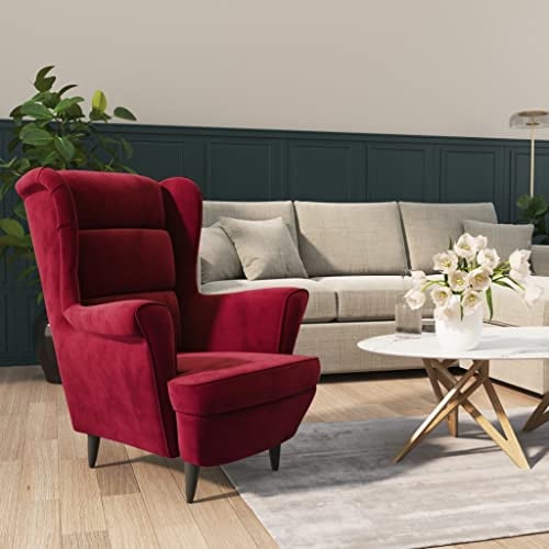 Hommdiy Ohrensessel Sessel Fernsehsessel Relaxsessel Polstersessel für Wohnzimmer Weinrot Samt