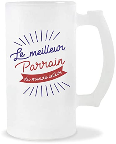 Chope de bière Parrain Le Meilleur du Monde entier | Verre à Bière Pinte 50 cl Cadeau famille original et drôle