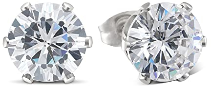 Zirkonia Ohrstecker Silber für Damen I Hautverträgliche Silberne Ohrringe aus Edelstahl mit Kristall Steinen (6mm)