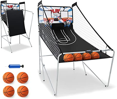 COSTWAY Panier de Basketball Pliable à 2 Panier 4 Balles Pompe de Gonflage, Jeu de Basketball Arcade pour 1 à 4 Joueurs avec Système de Pointage, 8 Modes de Jeux pour Enfants Adultes (Blanc)