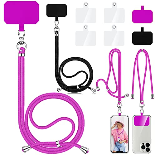 Aulese 2 Stück Handykette Universal, Unisex Einstellbares Handyband zum Umhängen, Handyschnur Schlüsselband mit 4 Pad Kompatibel mit Alle Smartphone, Handyhülle Kette Lanyard (Schwarz + Violett)