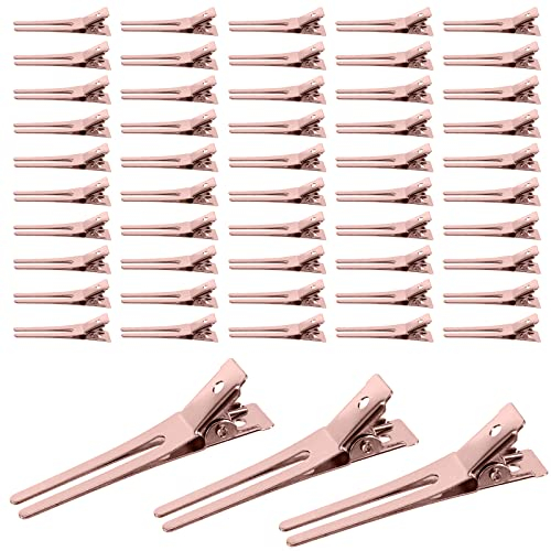 50 Pezzi Doppio Punta Clip Alligatore per Capelli, Metallo Coccodrillo, per Gioielli Fai Da Te, Mollette Bambina (Oro Rosa)