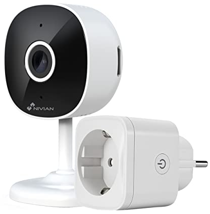 NIVIAN Telecamera WiFi 2.4Ghz-Registrazione su MicroSD(Non inclusa)-2K-Rilevamento di Persone-Audio bidirezionale-Adatta per Interni-Compatibile con Amazon Alexa e Google Home–Controllo App Tuya