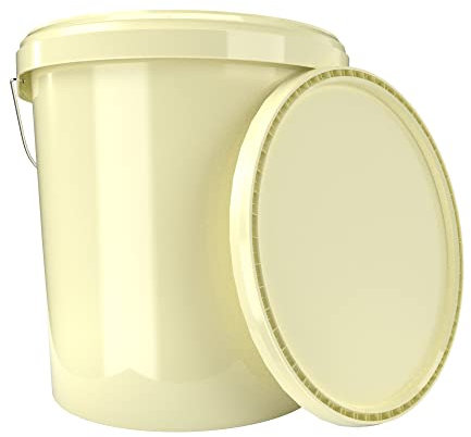 Eimer mit Deckel 16 Liter Creme - lebensmittelecht luftdicht und stabil, Leer Eimer mit Griff und Verschluss Deckel für Lebensmittel Chemie Wand Farbe Waschpulver Klebstoffe geeignet