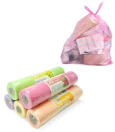 Clearly | 100 Fragranced Tie Handle Swing Bin Liners | 100 Bags / 5 Rolls of 20 Bags | 5 Scents | 50 Litre Capacity