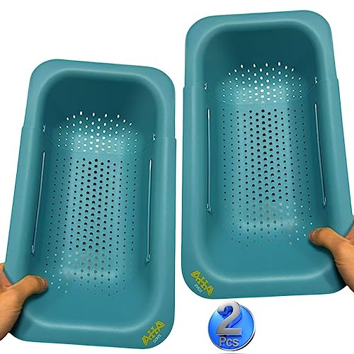 AHASON'S 2 Pack Over The Sink Colander Extendable Baske & Tea Strainer Free,Wash Vegetables and Fruits, Drain Cooked Pasta (Green)