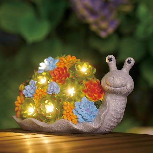 Yeomoo Lumache decorative con lampade solari per esterni, decorazione da giardino, divertenti, resistenti alle intemperie, a energia solare, decorazione da giardino con piante grasse, regalo per mamma