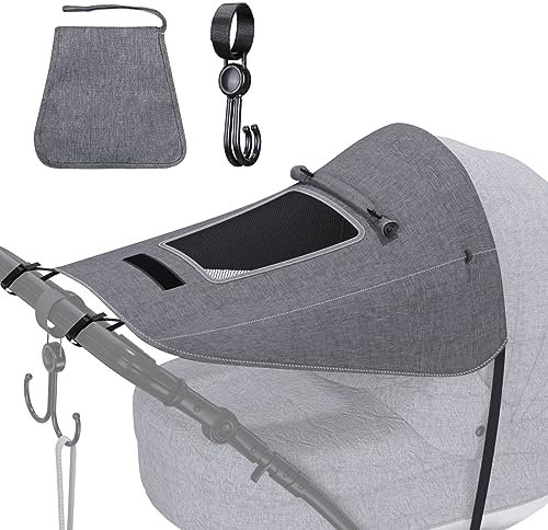 GWHOLE Parasol Cochecito Ajustable para Coche Bebé con Protección UV 50+ Alas de Sombra Extra Anchas Resistente al Desgarro Impermeable con Ventana de Visualización Gris