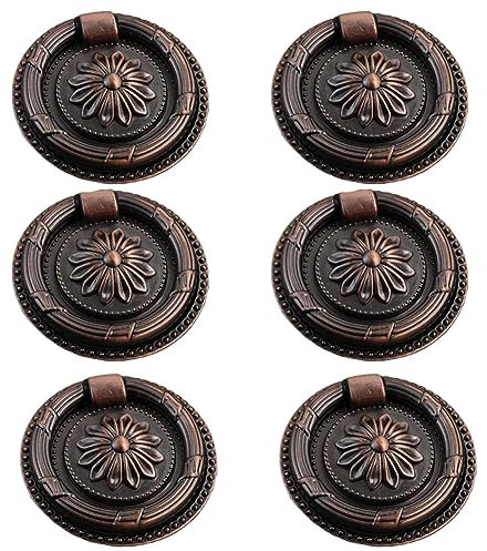 Jinyuanchao Drop Ring Handles Dresser Ring Pull Brass Oil-Rubbed Bronze Cabinet pulls Drawer Ring Handle Knob 6Pcs (Brown-L)