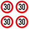 Autocollants : ⌀ 100 mm, 4 pièces – Panneau de signalisation StVO Z-274 rouge/blanc – Vitesse maximale/vitesse maximale – 30 km/h