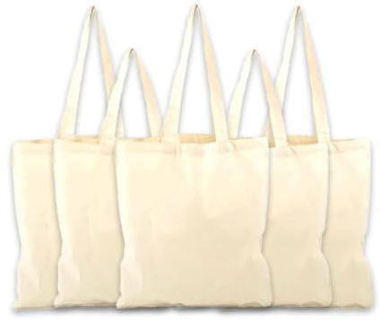 JKZ RUG AND DOORMATS Pack of 10 Premium Natural Cotton Tote Bags Heavy Duty Grocery Bags With Long & Short Handles Printing Bags 38 x 43 cm (Long Handles)