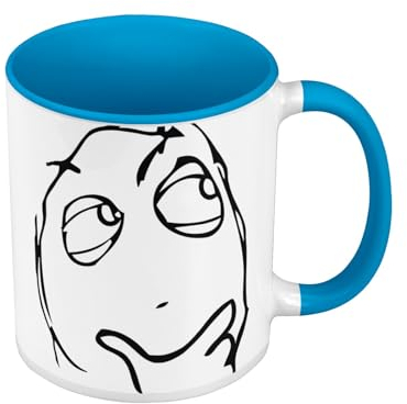 Tasse in Premium-Qualität, Blau – Questioning Meme Face Internet Fun Troll – Tasse mit Henkel und farbigem Innenfutter