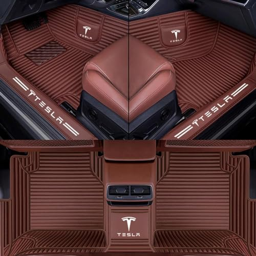 NOLLAM Auto Fußmatten für Tesla Model Y 2019 2020 2021 2022 2023,PU-Leder Nach Maß Auto FußMatten Autoteppich volle Abdeckung Auto Anti-Rutsch matten Einfach zu reinigen,B