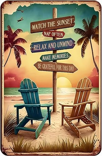Sunset Beach Metall-Blechschild Uhr The Sunsrt Lustiges Poster Café Restaurant Wohnzimmer Küche Badezimmer Home Kunst Wanddekoration Schild Geschenk