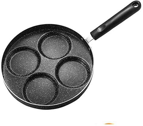 PACUM Wok Cookery Padella in alluminio a 4 scomparti per frittata, padella a fondo piatto da 24 cm, adatta per fornelli a gas, nera vision