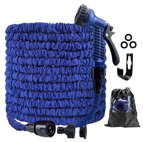 CNMTCCO Flexibler Gartenschlauch 30m, Rohr dehnbar Gartenschlauch mit 3/4 &1/2 zoll Armaturen, Gartenschlauch mit 7 Funktion Sprühdüse, 100% Naturlatex Kern Schlauchrohr Anti-Leckage