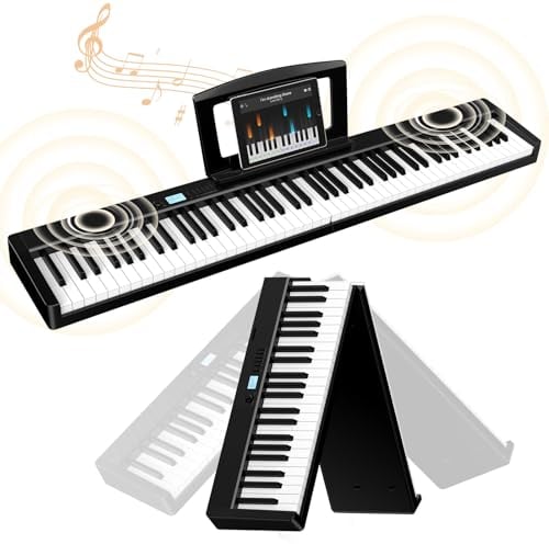 TERENCE Foldable Digital Piano 88 Semi-weighted Keys Full Size Electric Piano Keyboard with 1800mAh Rechargeable Battery 10W Speakers Display Function Keys Support MIDI Bluetooth Sticker Bag