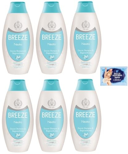 BREEZE Neutral Duschshampoo und Duschgel, reinigt effektiv Körper und Haare 400 ml + 1 Kostenlos Felce Azzurra Talk 100g