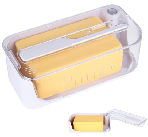 Butter Dish with Lid and Knife, Sealing Cheese Butter Dish with Rotating Lid Reusable Refrigerated Butter Storage Container for Home Kitchen, Dining Room, Parties, Breakfast